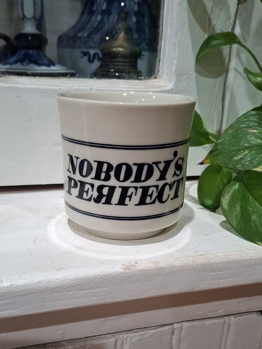 Nobody's Perfect White Ceramic Mug with Black Lettering - Vintage Humor